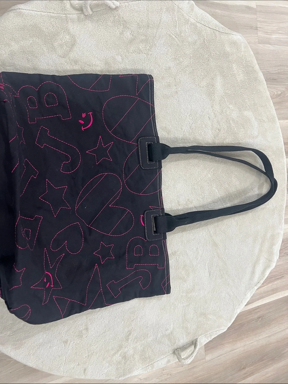 Black Tote Bag with Pink Stitching - Unbranded